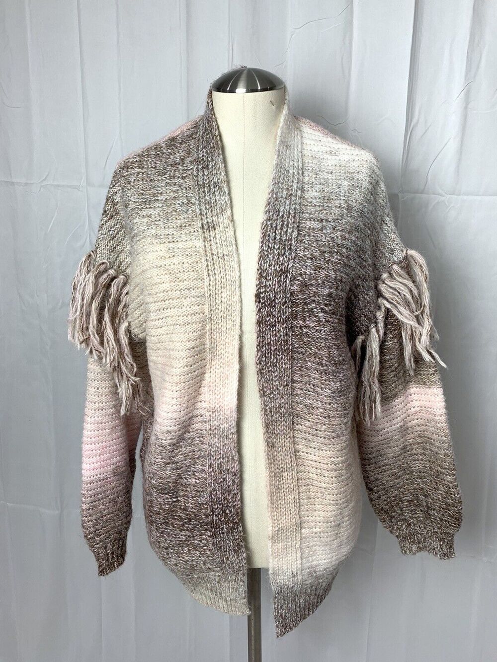 Frye and Co. Women's Pink Long Sleeve Knit Open Cardigan Sweater Fringe Size XS
